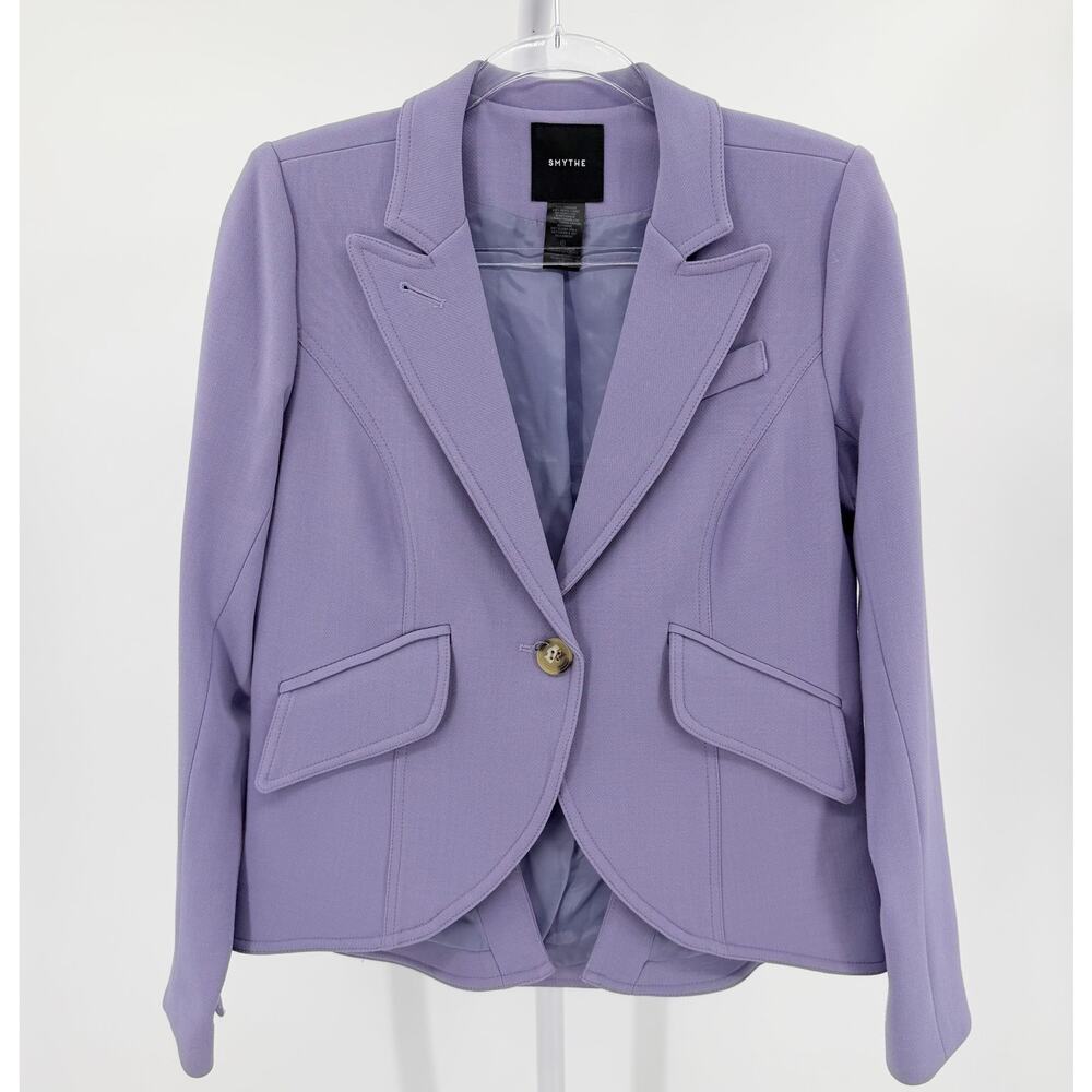 Smythe Classic Duchess Wool Blazer Lavender Purple Cutaway Jacket Size 12